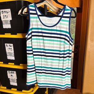 Lands' End Blue, Green & Beige Striped Tank Top 100% Cotton Size 1X